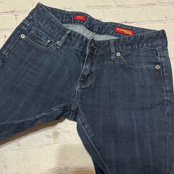EXPRESS STELLA boot cut Women’s dark wash Blue Jeans Y2K fashion Low rise 0R GuC - Picture 8 of 14